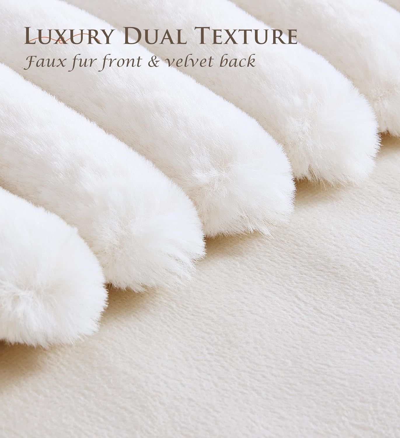 Pack of 2 Throw Pillow Covers 18x18 Decorative Solid Plush Faux Fur with Soft Velvet Back, Square Striped Cushion Cases Modern Farmhouse Home Decor for Living Room Couch Sofa Bed Cream White - Image 2
