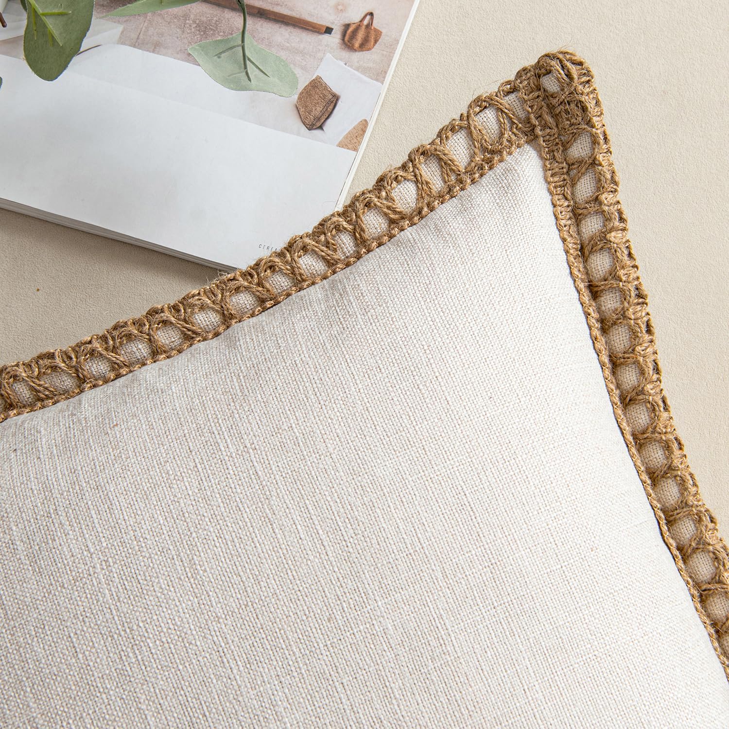 MIULEE Pack of 2 Decorative Throw Pillow Covers Modern Farmhouse Outdoor Pillow Covers Neutral Linen Burlap Cushions for Couch Bed Living Room Sofa, Natural White 18 x 18 inches 45 x 45 cm - Image 2