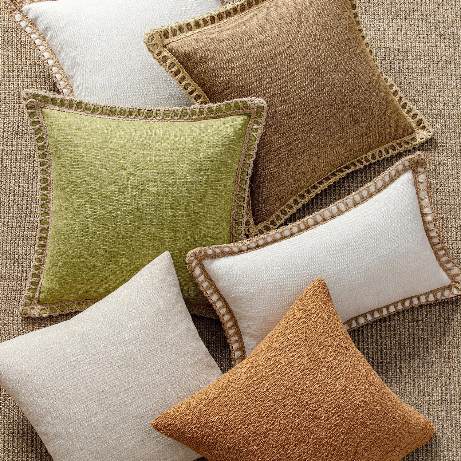 MIULEE Pack of 2 Decorative Throw Pillow Covers Modern Farmhouse Outdoor Pillow Covers Neutral Linen Burlap Cushions for Couch Bed Living Room Sofa, Natural White 18 x 18 inches 45 x 45 cm - Image 4