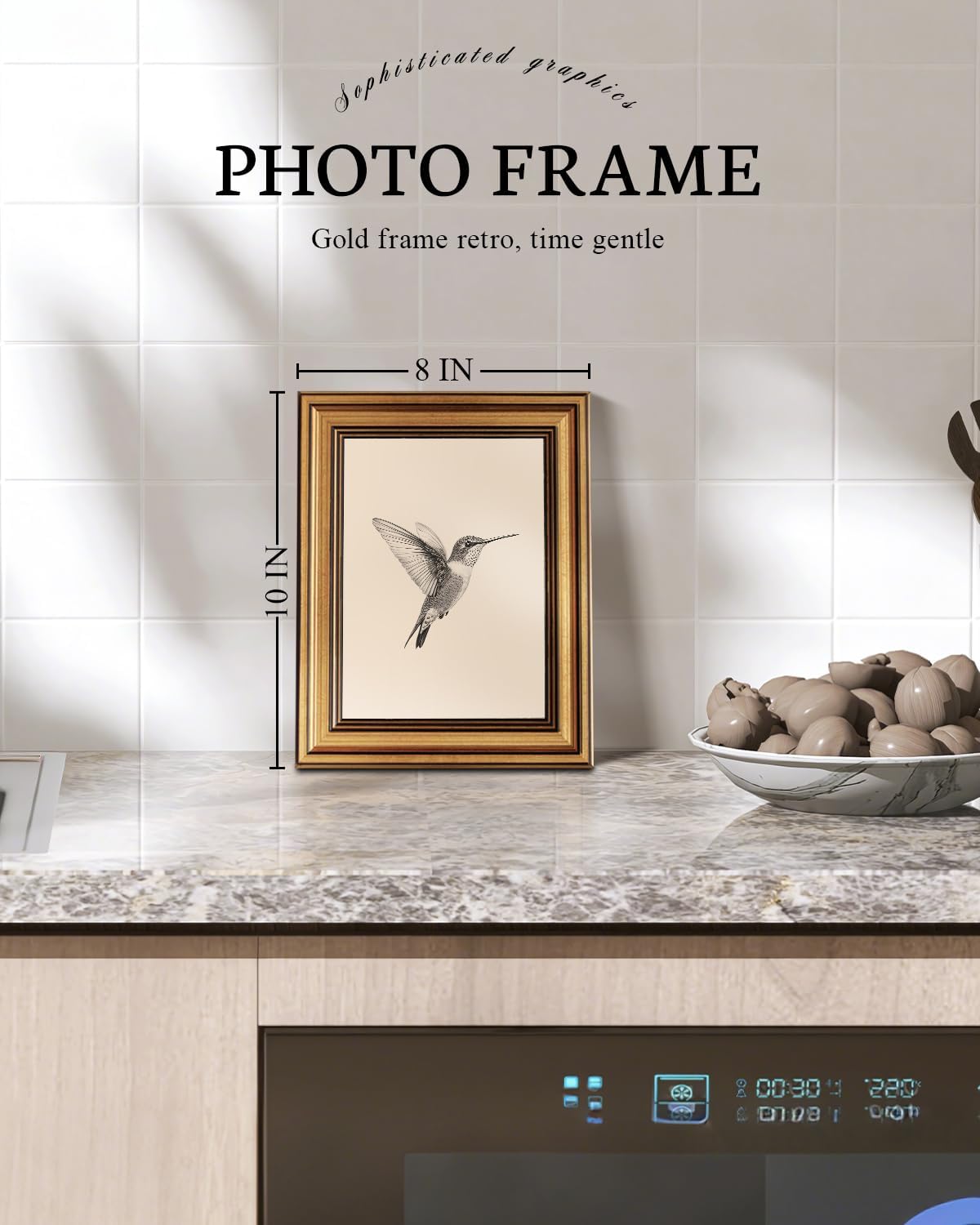 VIYYIEA Vintage Gold Framed Wall Art, Sketch Birds Canvas Painting, Cute but Exquisite Wall Decor, No Glass No Glare, Suitable for Bedside Tables, Foyer, Bookshelves,【Hummingbird】-10L x 8W - Image 2