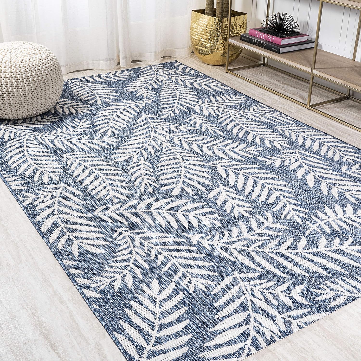 JONATHAN Y Palm Frond Indoor Outdoor Area Rug 8X10 Navy/Ivory, Nevis for Backyard, Patio, Porch, Easy-Cleaning, High Traffic, Pet-Friendly, Non-Shedding (SMB119B-8) - Image 3